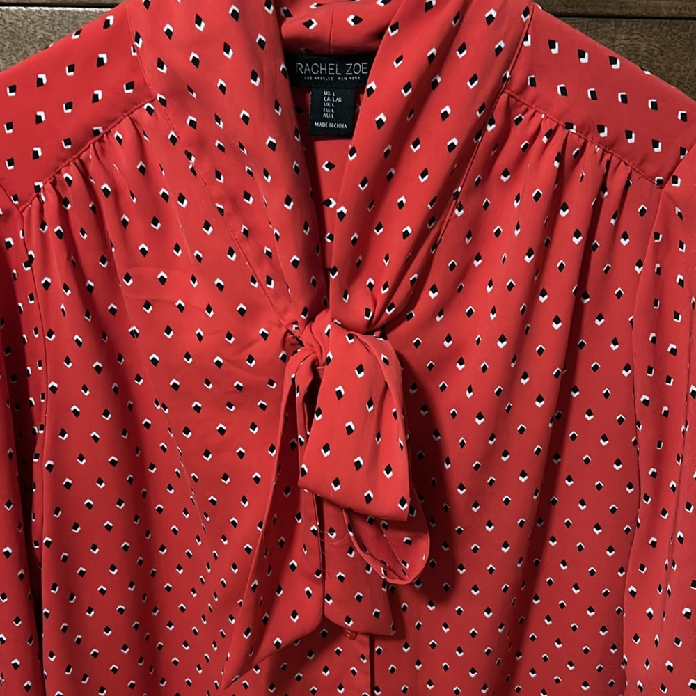 Rachel Zoe Long Sleeve Blouse With Neck Tie - Size L - Picture 2 of 7